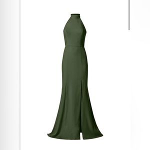 Amsale Cora High Neck Dress Olive Size 10